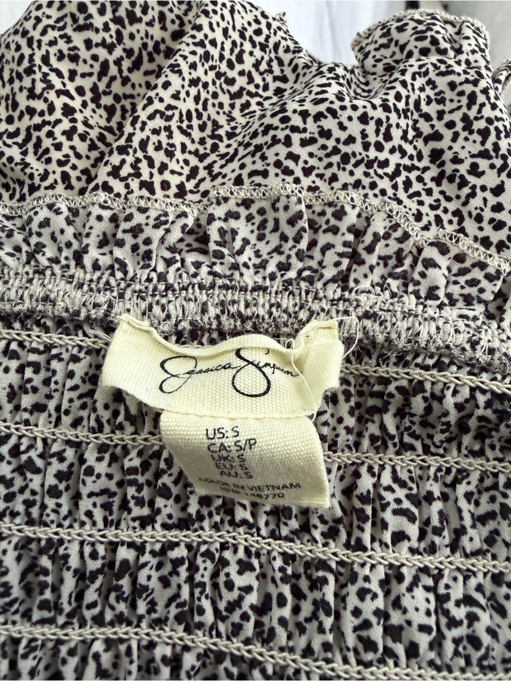 Jessica Simpson Black & White Smocked Tiered Mini Dress - Picture 3 of 3